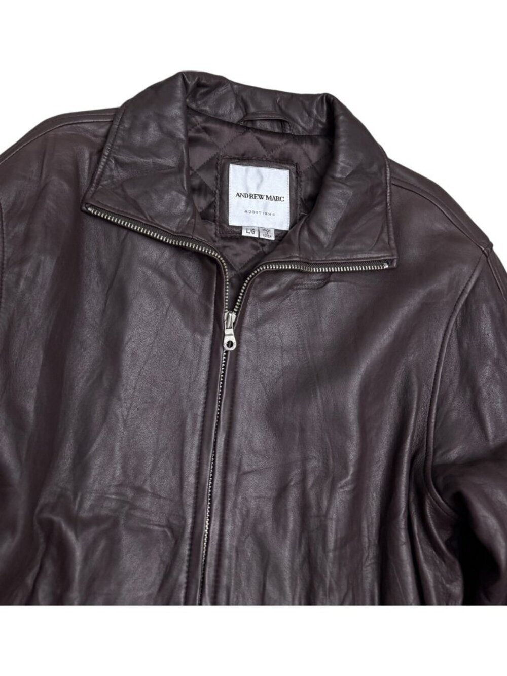 ANDREW MARC LEATHER Luxury Designer Brown Business Casual Coat Womens Large - Picture 3 of 7
